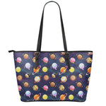 Food Planets Pattern Print Leather Tote Bag