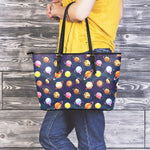 Food Planets Pattern Print Leather Tote Bag