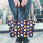 Food Planets Pattern Print Leather Tote Bag