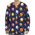 Food Planets Pattern Print Long Sleeve Baseball Jersey