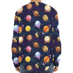 Food Planets Pattern Print Long Sleeve Baseball Jersey