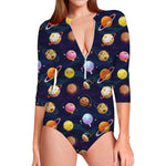 Food Planets Pattern Print Long Sleeve Swimsuit