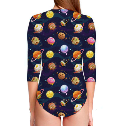 Food Planets Pattern Print Long Sleeve Swimsuit