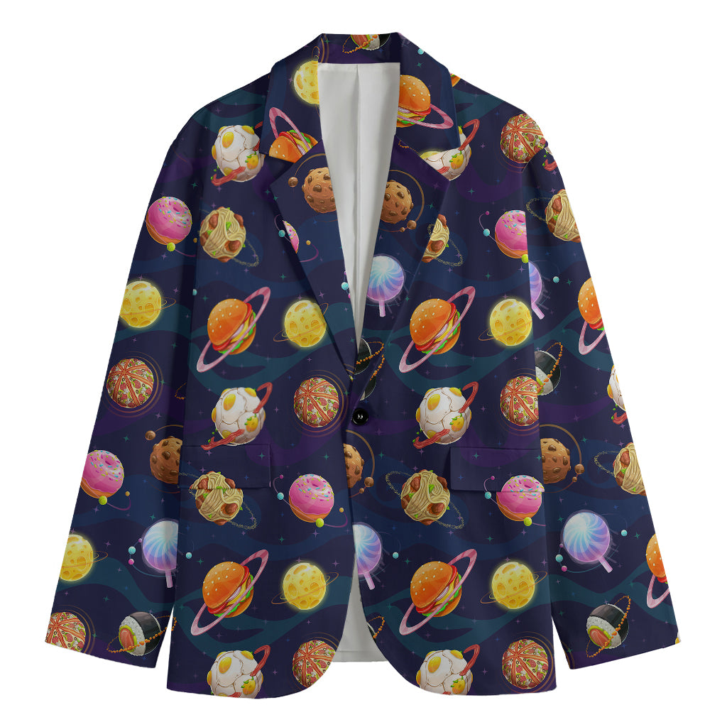 Food Planets Pattern Print Men's Cotton Blazer