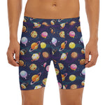 Food Planets Pattern Print Men's Long Boxer Briefs