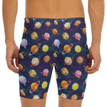 Food Planets Pattern Print Men's Long Boxer Briefs