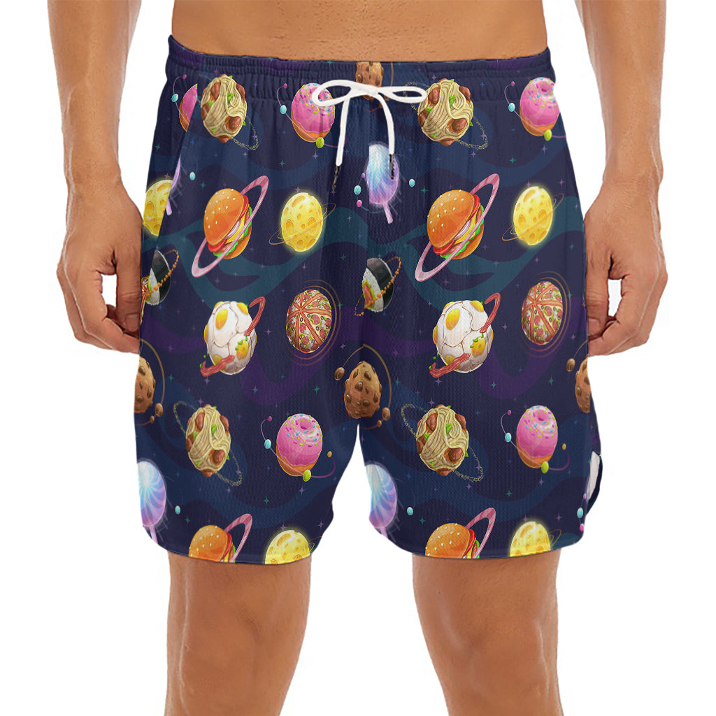 Food Planets Pattern Print Men's Split Running Shorts