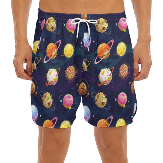Food Planets Pattern Print Men's Split Running Shorts