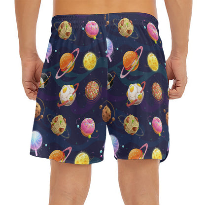 Food Planets Pattern Print Men's Split Running Shorts