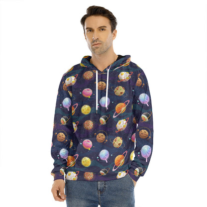 Food Planets Pattern Print Men's Velvet Pullover Hoodie