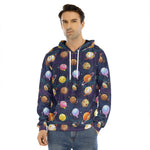 Food Planets Pattern Print Men's Velvet Pullover Hoodie
