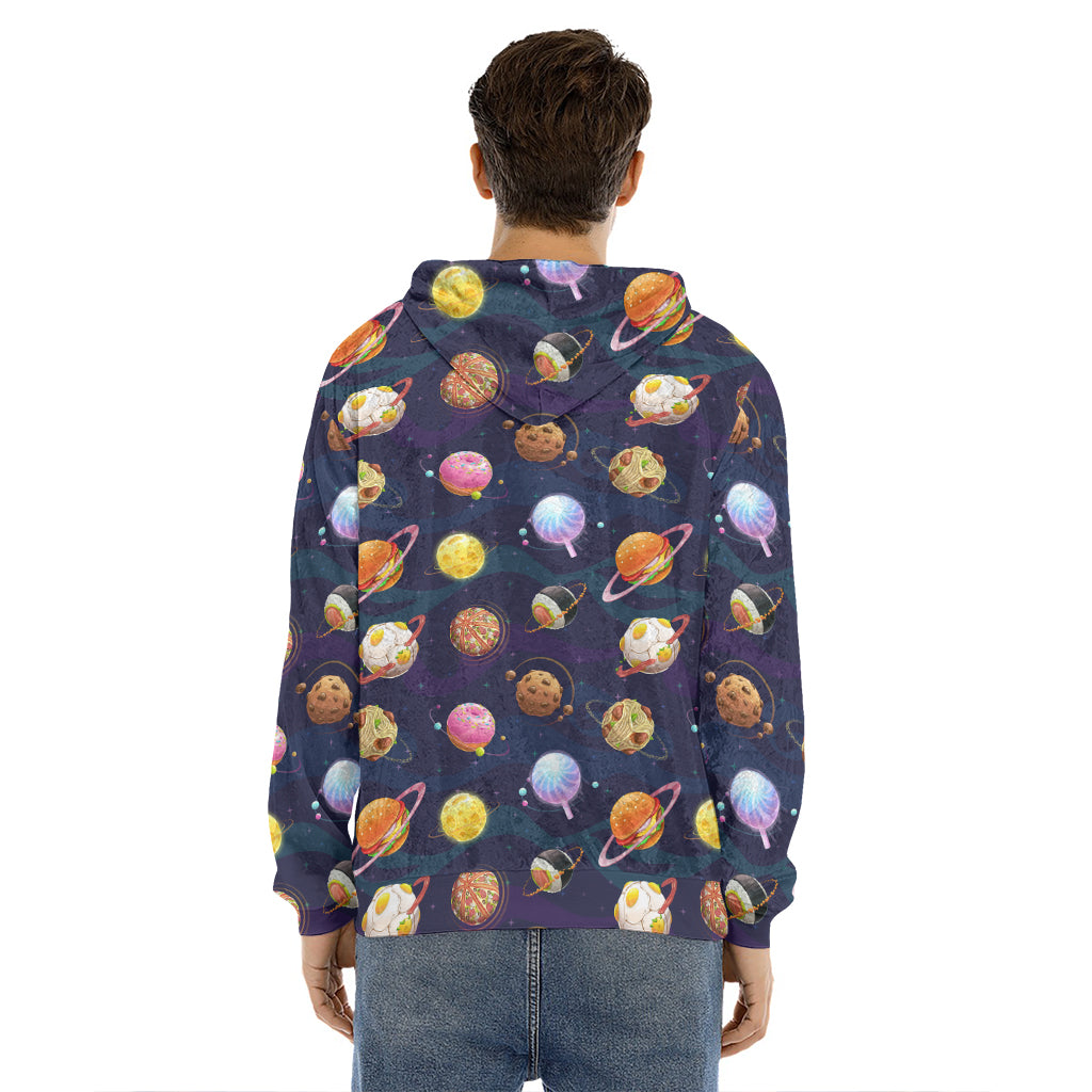 Food Planets Pattern Print Men's Velvet Pullover Hoodie