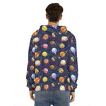 Food Planets Pattern Print Men's Velvet Pullover Hoodie