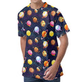 Food Planets Pattern Print Men's Velvet T-Shirt