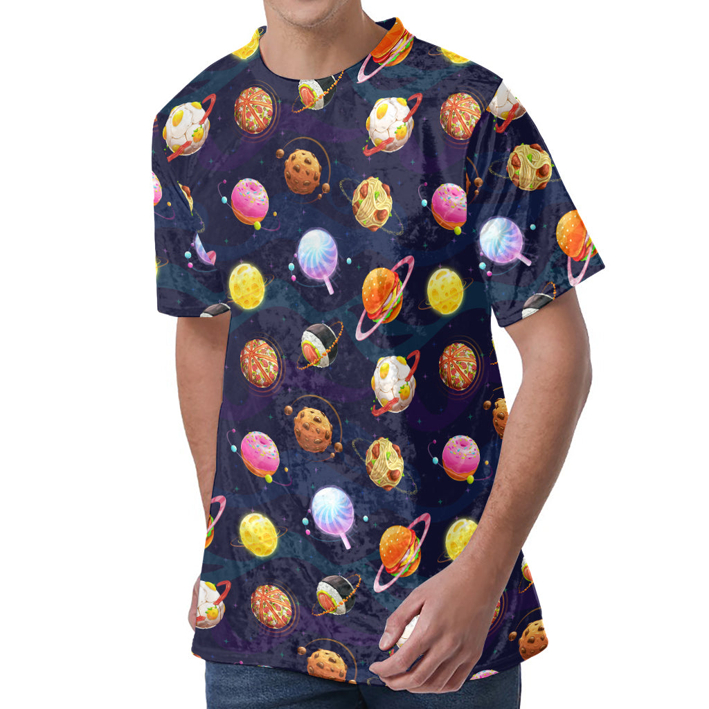 Food Planets Pattern Print Men's Velvet T-Shirt