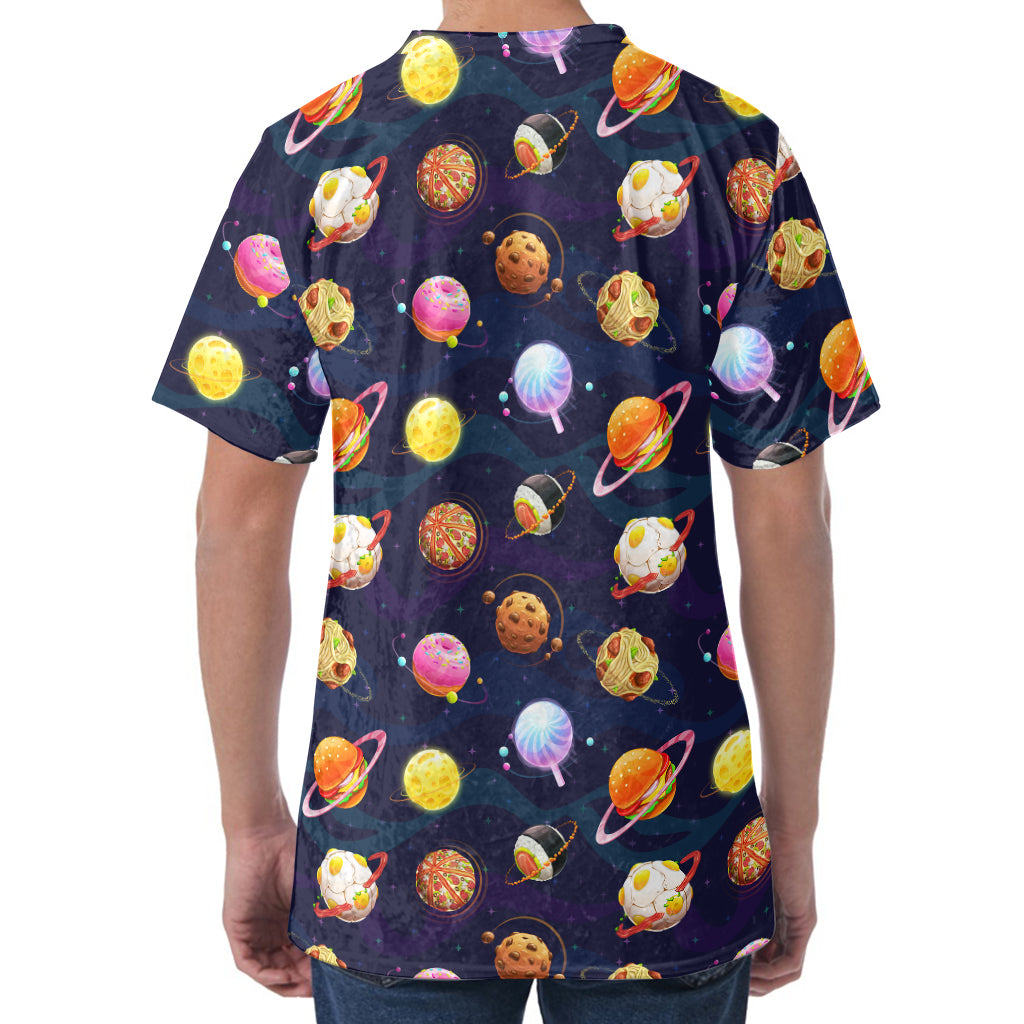Food Planets Pattern Print Men's Velvet T-Shirt