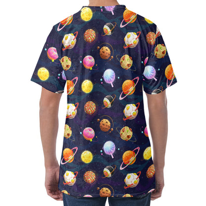 Food Planets Pattern Print Men's Velvet T-Shirt