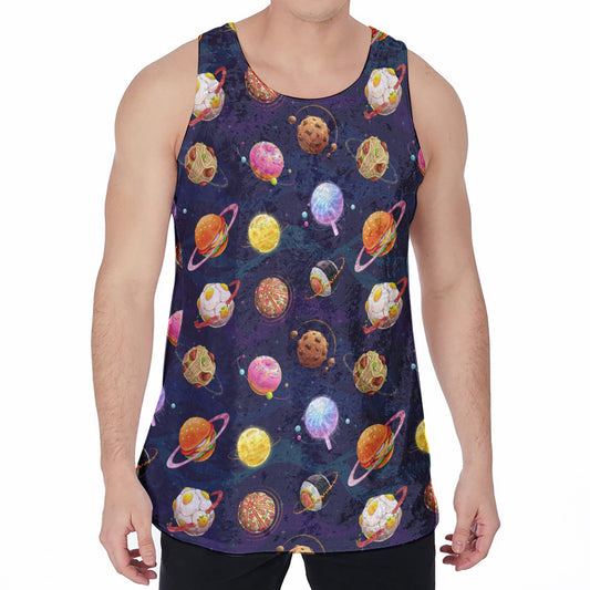Food Planets Pattern Print Men's Velvet Tank Top