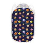 Food Planets Pattern Print Mesh Laundry Hamper