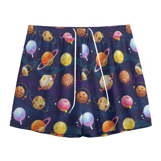 Food Planets Pattern Print Mesh Shorts