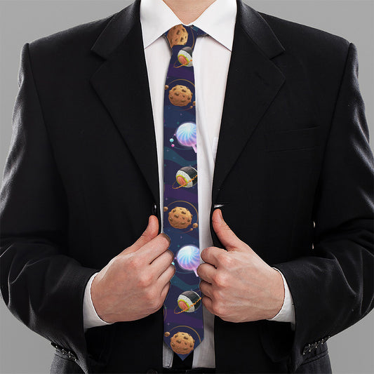 Food Planets Pattern Print Necktie