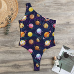 Food Planets Pattern Print One Shoulder Bodysuit