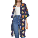 Food Planets Pattern Print Open Front Beach Cover Up
