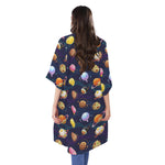 Food Planets Pattern Print Open Front Beach Cover Up
