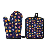 Food Planets Pattern Print Oven Mitt And Pot Holder Set