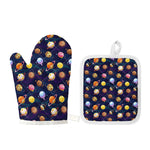 Food Planets Pattern Print Oven Mitt And Pot Holder Set