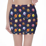 Food Planets Pattern Print Pencil Mini Skirt