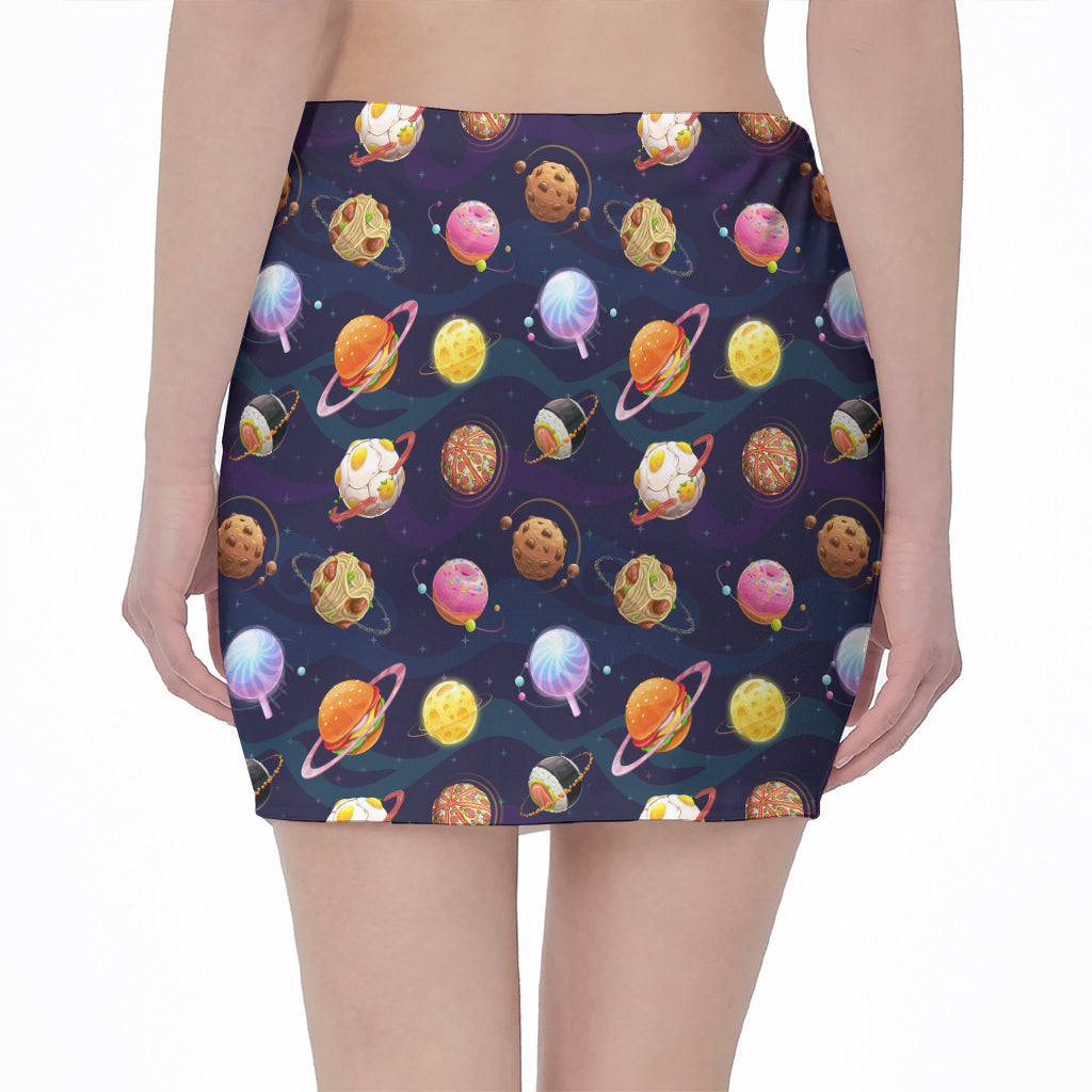 Food Planets Pattern Print Pencil Mini Skirt