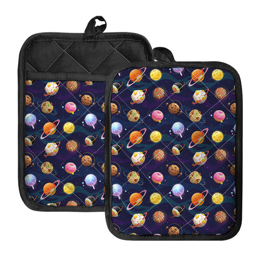 Food Planets Pattern Print Pot Holders With Pocket