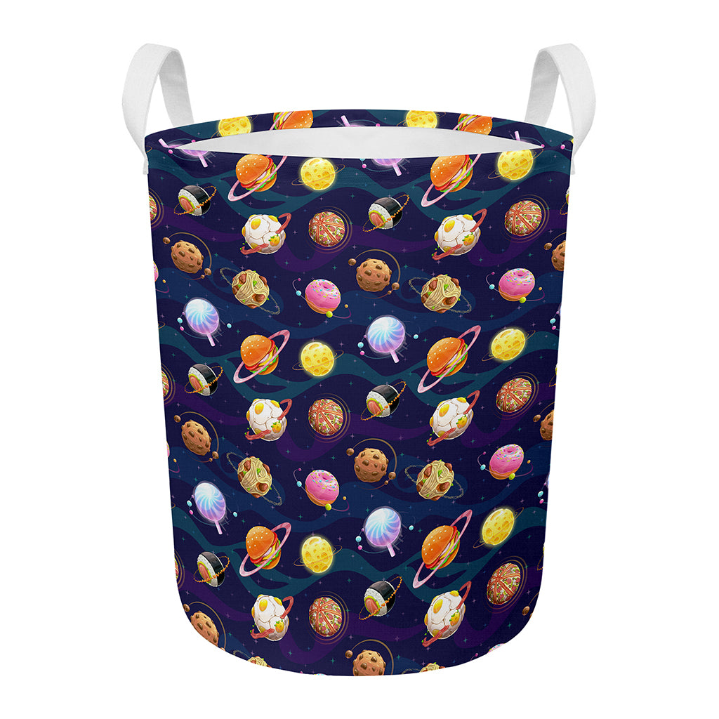 Food Planets Pattern Print Round Laundry Basket