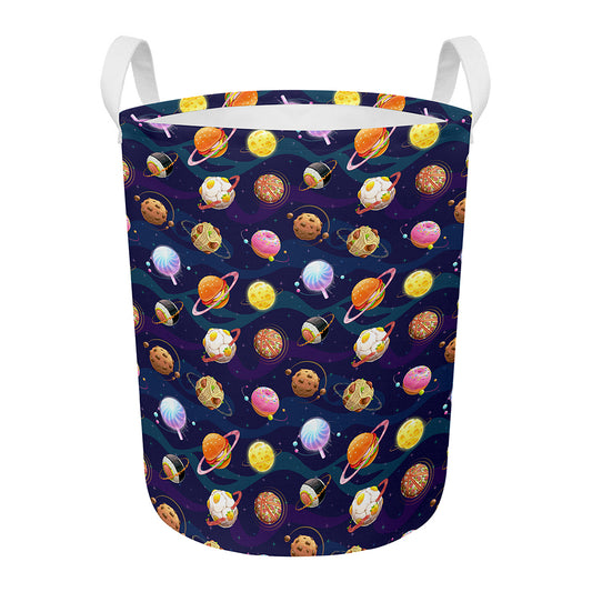 Food Planets Pattern Print Round Laundry Basket