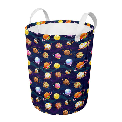 Food Planets Pattern Print Round Laundry Basket