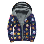 Food Planets Pattern Print Sherpa Lined Zip Up Hoodie