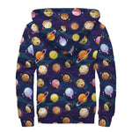Food Planets Pattern Print Sherpa Lined Zip Up Hoodie