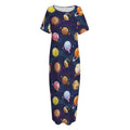 Food Planets Pattern Print Short Sleeve Long Nightdress