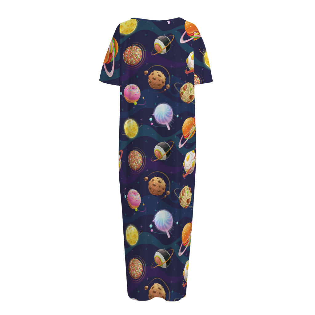 Food Planets Pattern Print Short Sleeve Long Nightdress