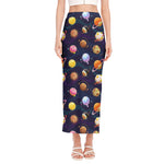 Food Planets Pattern Print Side Slit Maxi Skirt