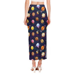 Food Planets Pattern Print Side Slit Maxi Skirt