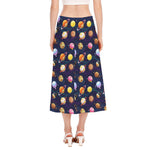 Food Planets Pattern Print Side Slit Midi Skirt