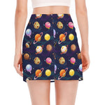 Food Planets Pattern Print Side Slit Mini Skirt