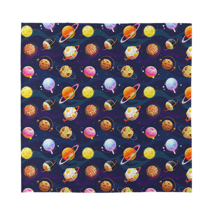 Food Planets Pattern Print Silk Bandana
