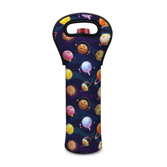 Food Planets Pattern Print Single Neoprene Wine Tote