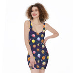 Food Planets Pattern Print Sleeveless Bodycon Dress