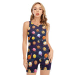 Food Planets Pattern Print Sleeveless One Piece Swimsuit