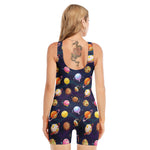 Food Planets Pattern Print Sleeveless One Piece Swimsuit