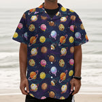 Food Planets Pattern Print Textured Short Sleeve Shirt